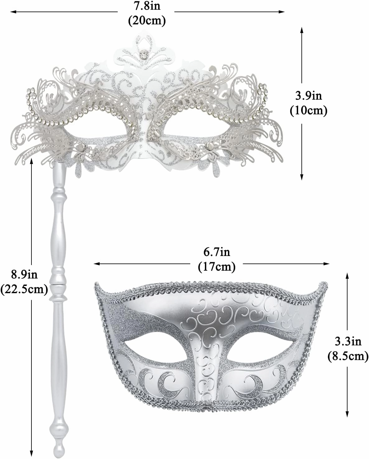Coddsmz Couple Masquerade Masks Set with Holding Stick Venetian Halloween Costume Masks Mardi Gras Masks Party Costume Mask