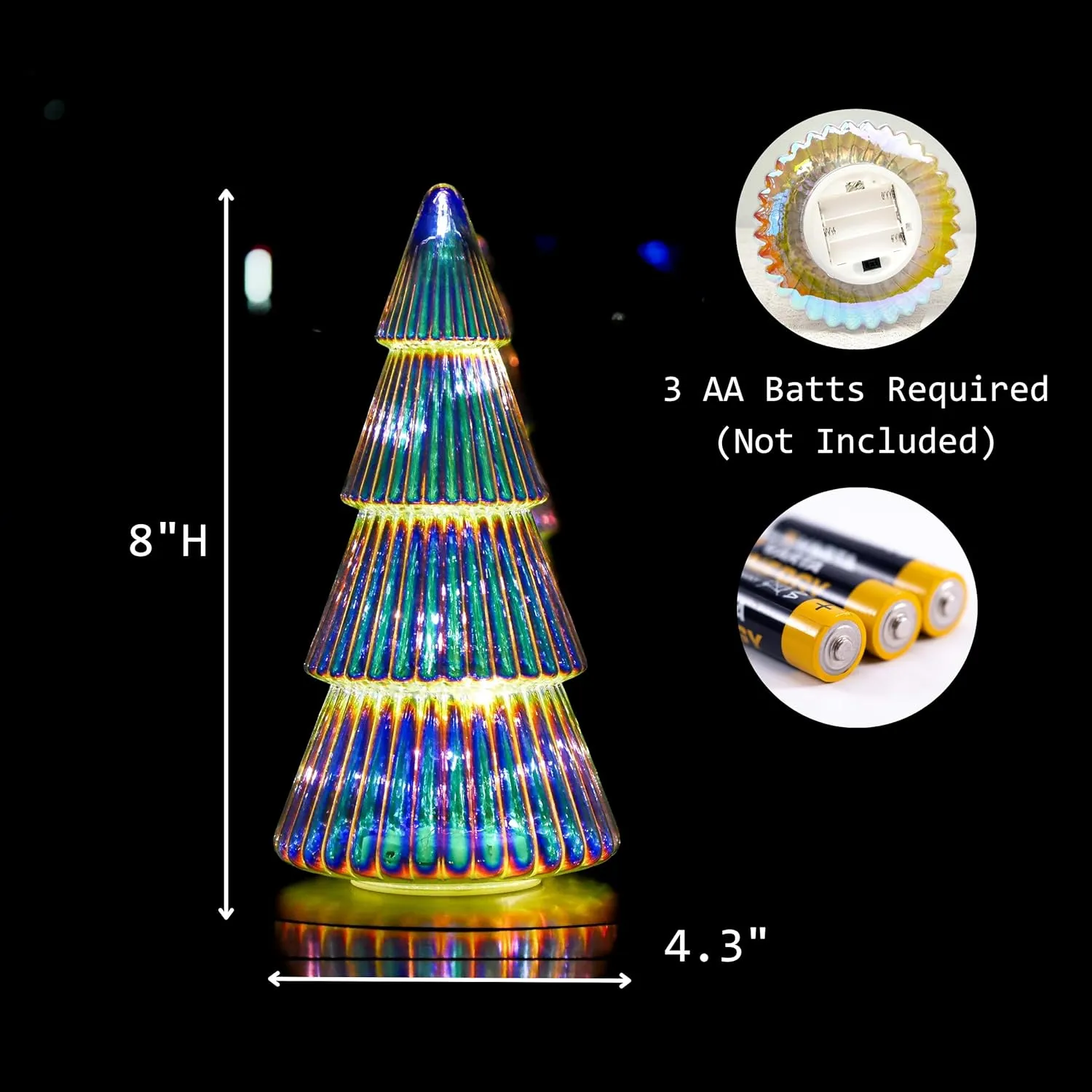 Colorful Mercury Glass Christmas Tree with Timer, Fairy Lights, Battery Powered Glass Xmas Tree Mantel Entryway Window Home Decoration, 8 Inches