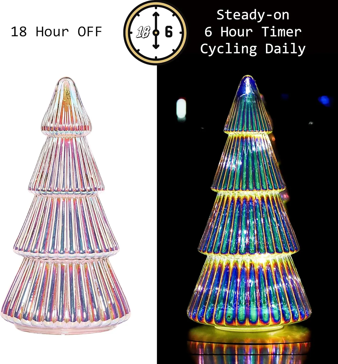 Colorful Mercury Glass Christmas Tree with Timer, Fairy Lights, Battery Powered Glass Xmas Tree Mantel Entryway Window Home Decoration, 8 Inches