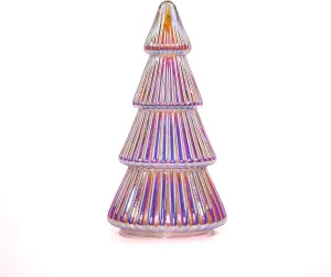 Colorful Mercury Glass Christmas Tree with Timer, Fairy Lights, Battery Powered Glass Xmas Tree Mantel Entryway Window Home Decoration, 8 Inches