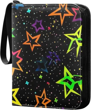 Colorful Stars Black Card Binder Collection Case Book Fits 400 Cards With 50 Removable Sleeves Fits for Most Standard Size Cards