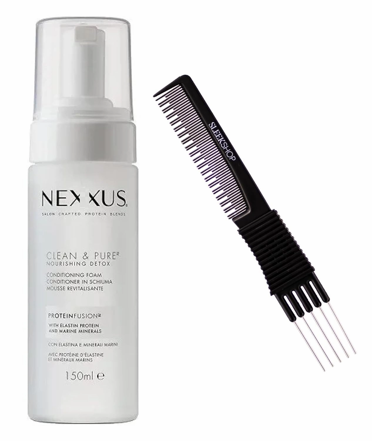 Comb   CLEAN & PURE Nourishing Detox Conditioning Foam, Hair Conditioner Mousse (w/Sleek Premium Carbon Teasing Comb) (Detox Conditioning Foam (5 oz))