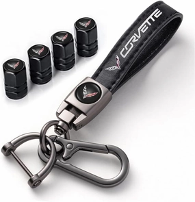 Combo of Car Tire Valve Caps Car Key Chain Cars for Corvette C1 C2 C3 C4 C5 C6 C7 C8 Racing 1LT 2LT 3LT, 4pcs Car Tire Dust Caps&Car Keychain Accessories