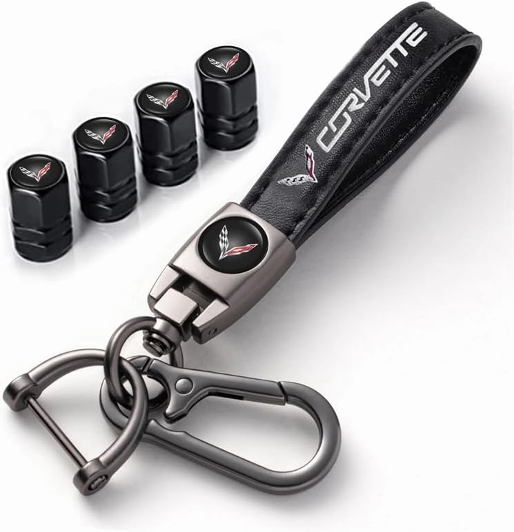 Combo of Car Tire Valve Caps Car Key Chain Cars for Corvette C1 C2 C3 C4 C5 C6 C7 C8 Racing 1LT 2LT 3LT, 4pcs Car Tire Dust Caps&Car Keychain Accessories