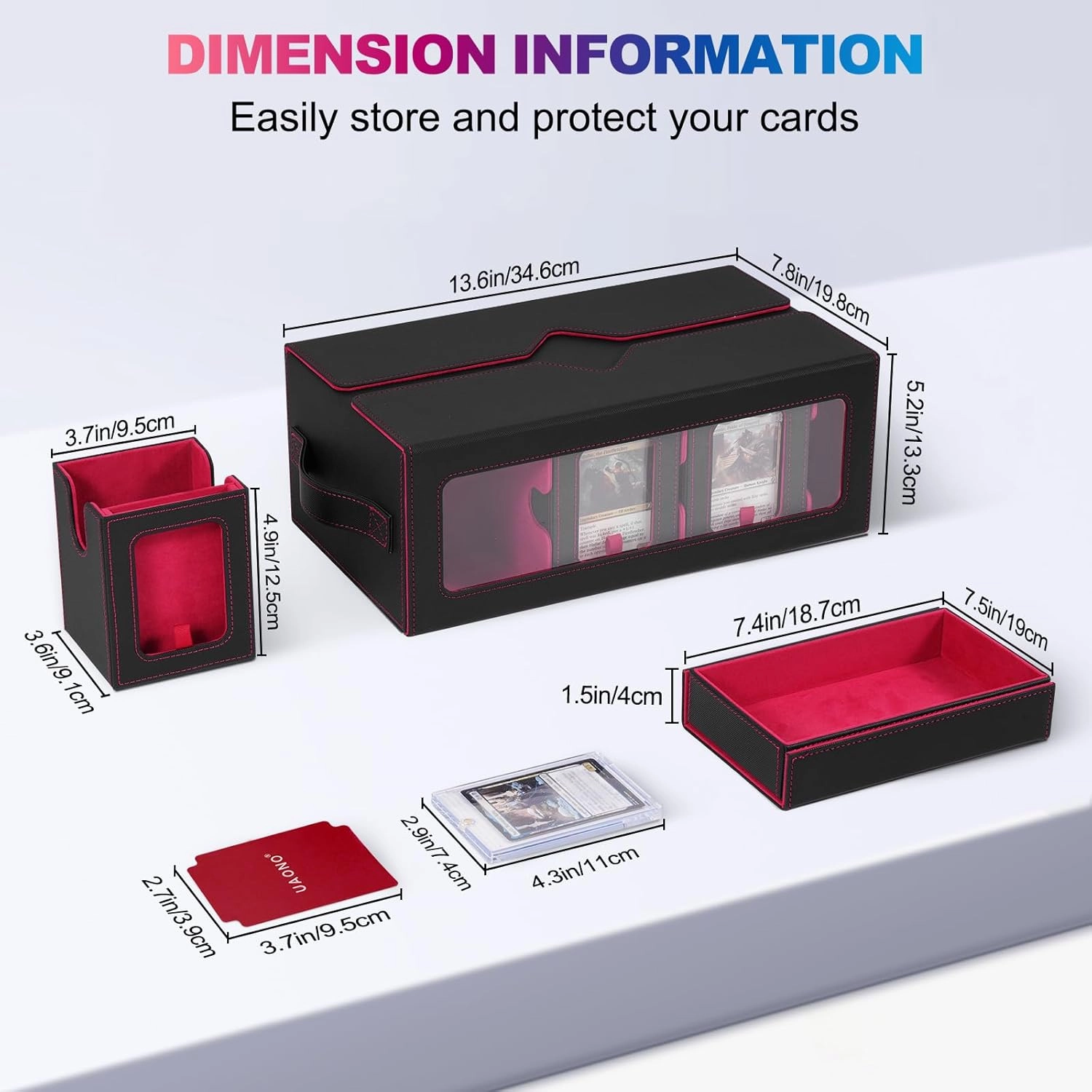Commander Deck Box for MTG, 6-Deck Modular Card Case with Dice Tray Holds 600  Double-sleeved Cards, Removable Trading Cards Storage Box with 35PT Magnetic Card Holders for TCG, Black Red