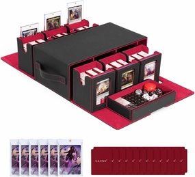 Commander Deck Box for MTG, 6-Deck Modular Card Case with Dice Tray Holds 600  Double-sleeved Cards, Removable Trading Cards Storage Box with 35PT Magnetic Card Holders for TCG, Black Red