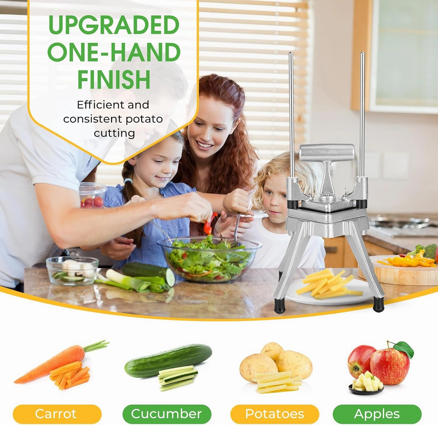 Commercial Vegetable Chopper - Heavy Duty Stainless Steel Dicer Cutter for Onions, Fruits, Vegetables; Ideal for French Fry, Tomato, Peppers, Potato (1IN1, 1/2'')