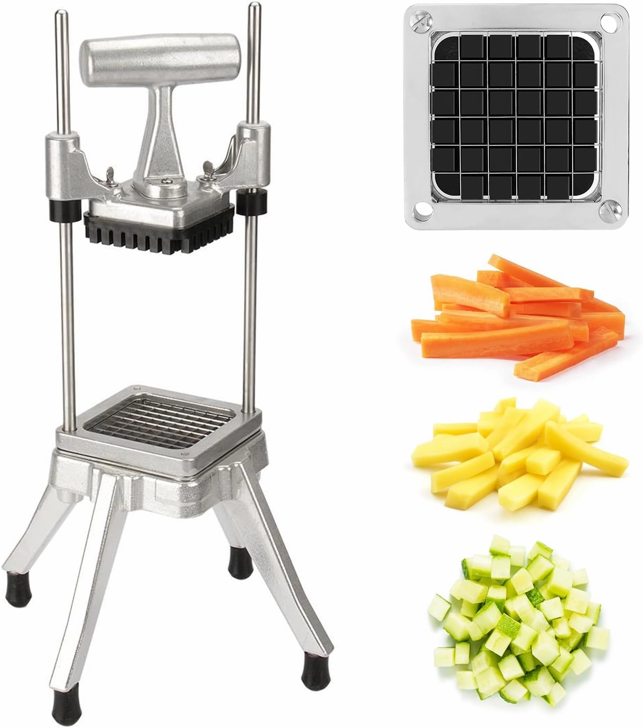 Commercial Vegetable Chopper - Heavy Duty Stainless Steel Dicer Cutter for Onions, Fruits, Vegetables; Ideal for French Fry, Tomato, Peppers, Potato (1IN1, 1/2'')
