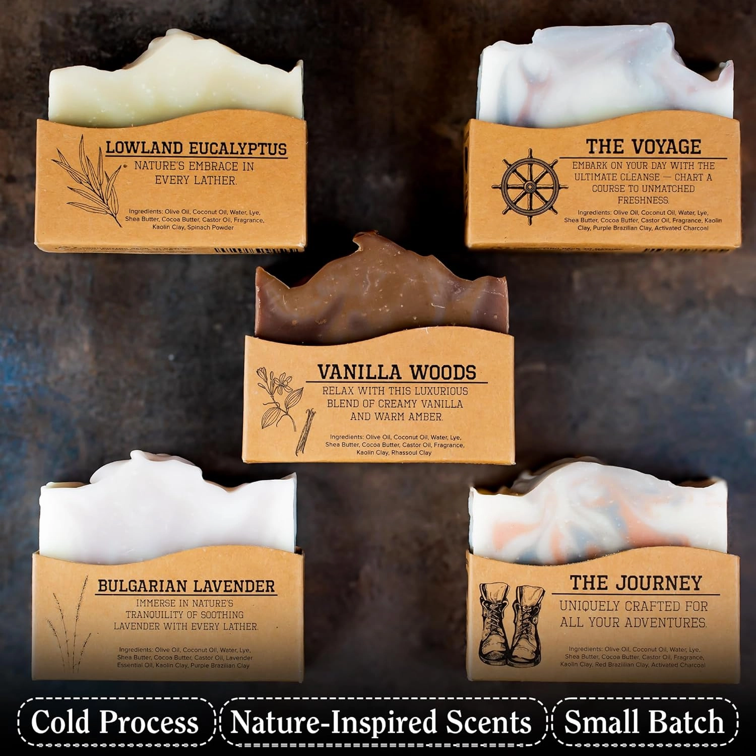 CompassSoap Natural Bar Soap for Women & Men | Skin-Friendly & Chemical-Free Hand Made Soap Bar Gift Set | Best Exfoliating and Cleansing Bar Soap for Men & Women | 5 Oz. Variety Pack of 5