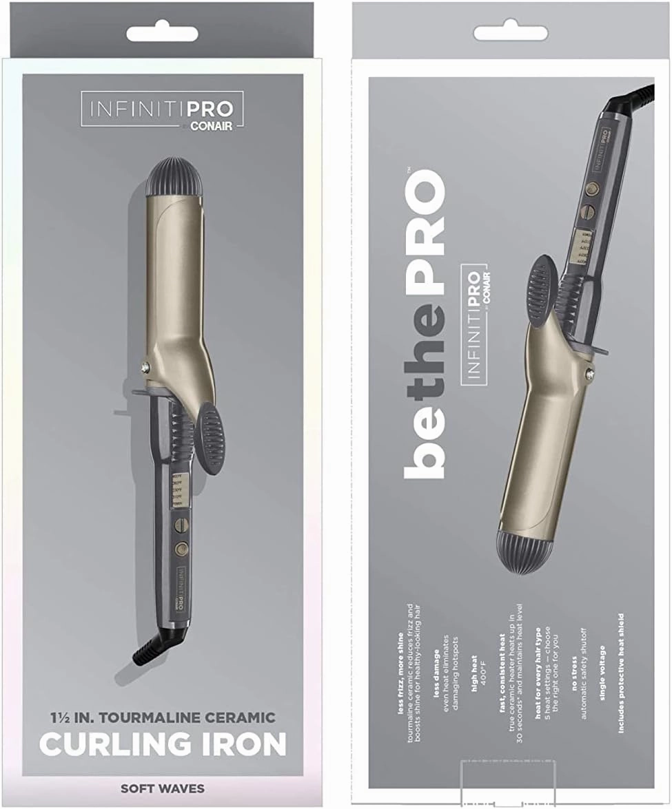CONAIR INFINITIPRO Tourmaline 1 1/2-Inch Ceramic Curling Iron, 1 ½ inch barrel produces soft waves – for use on medium and long hair