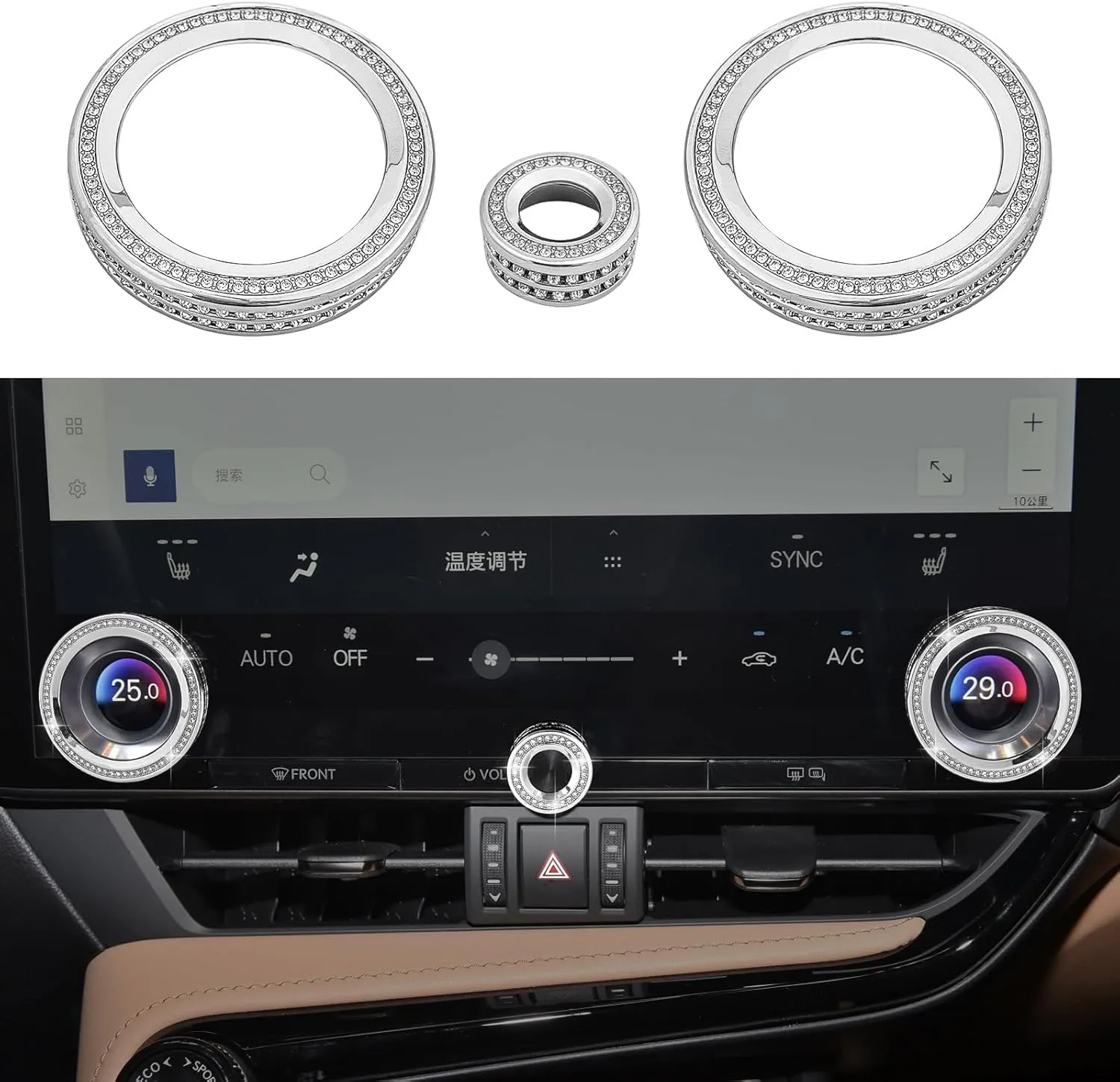 CONGCONG 3PCS Bling AC Control Knob Covers Fit for Lexus NX RX GX Accessories,Car Interior Accessories,Crystal AC Decal Trim Rings.