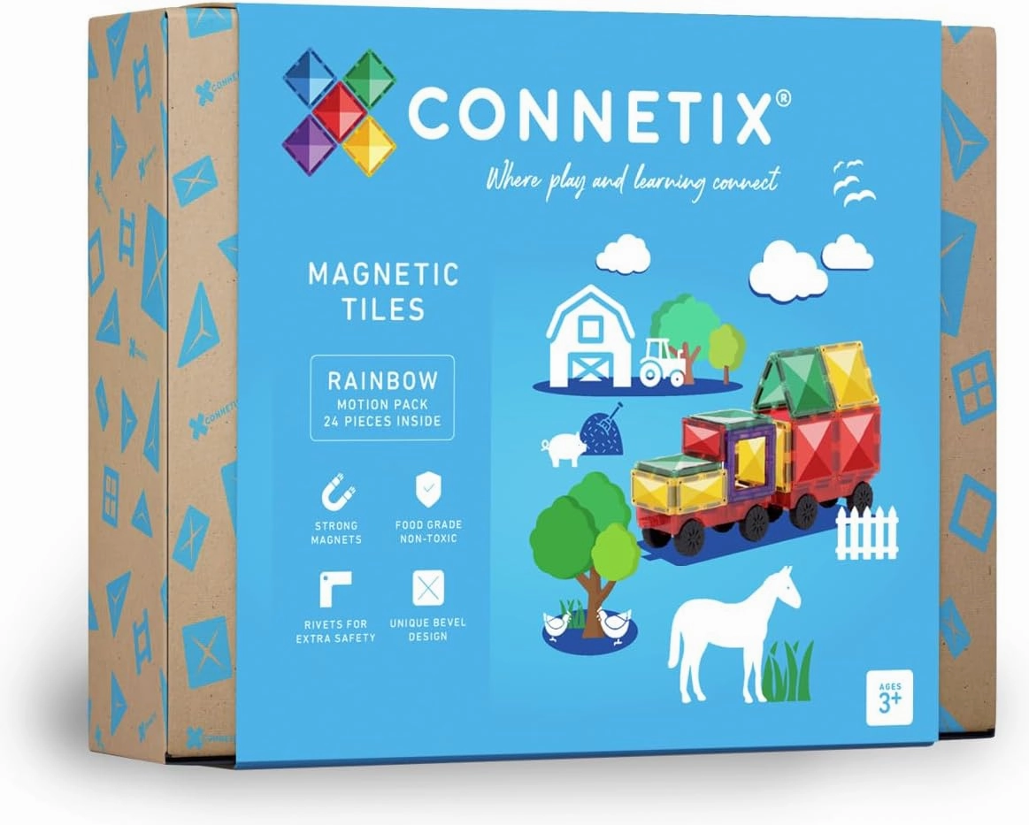 CONNETIX Magnetic Tiles Rainbow Motion Pack, 24 Pieces