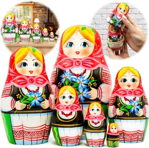 Cornflowers Russian Nesting Dolls Set 6 pcs - Matryoshka Doll in Belorussian Sarafan - Russian Dolls Nesting Dolls - Babushka Dolls