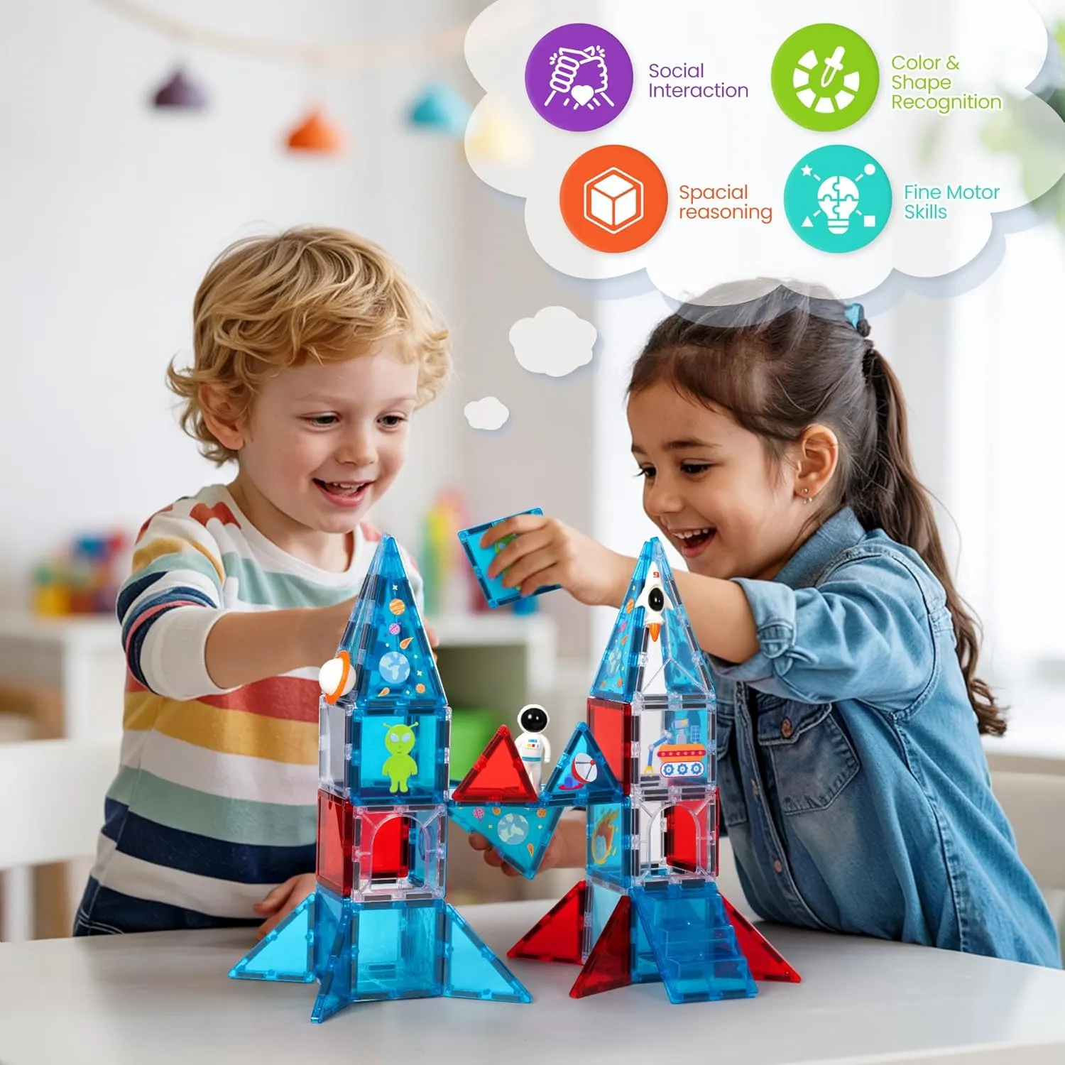 cossy Magnetic Tiles Space Set, Magnetiles with Astronaut, Magnetic Tiles for Kids Ages 4-8, STEM Toys, Magnet Blocks for Boys and Girls, Creative Building Toys, Space