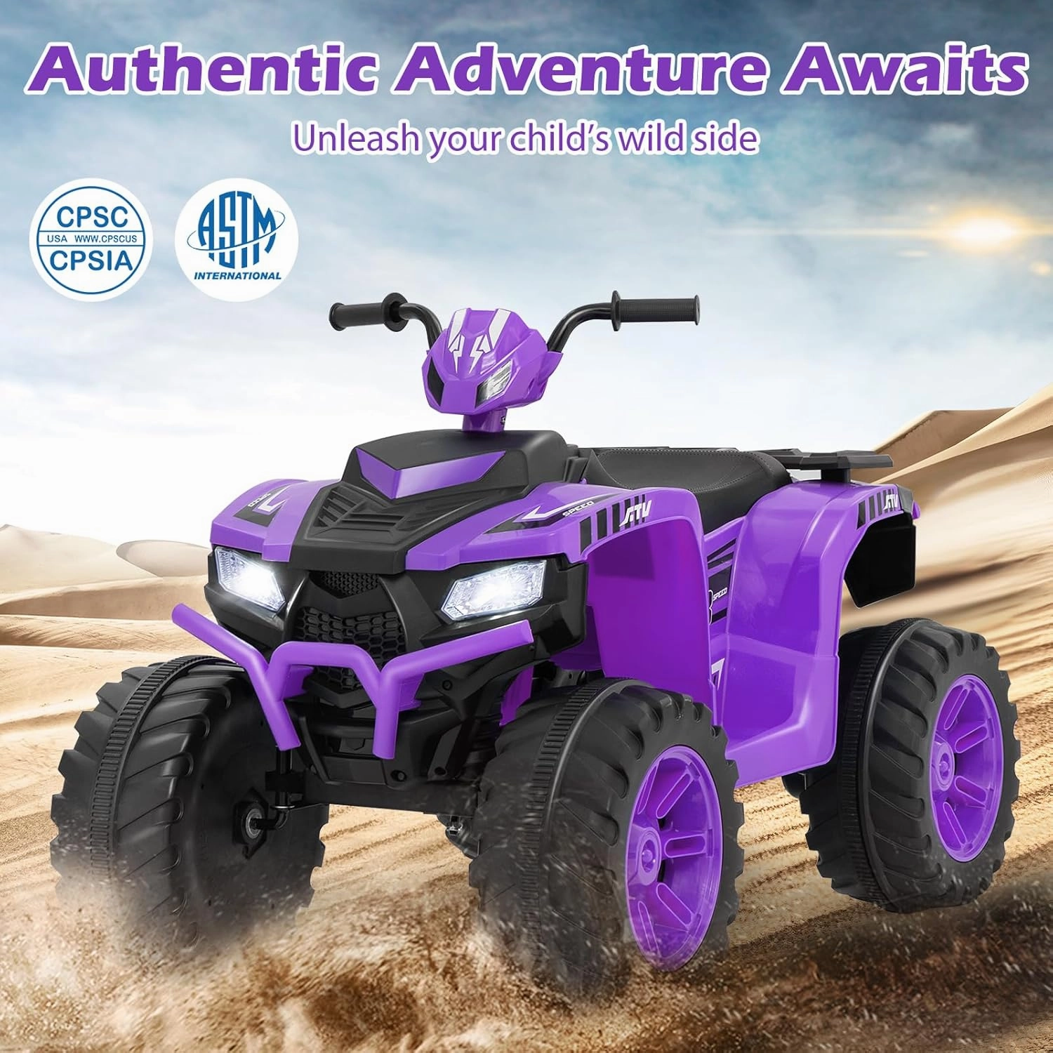 Costzon Kids ATV, 24V Four Wheeler Quad Ride on Car w/Forward/Backward, 2 Speeds, Wireless Connection, Music, Radio, LED Lights, Electric Vehicle Toddler 4 Wheeler for Kids, Boys & Girls 3-8 (Purple)