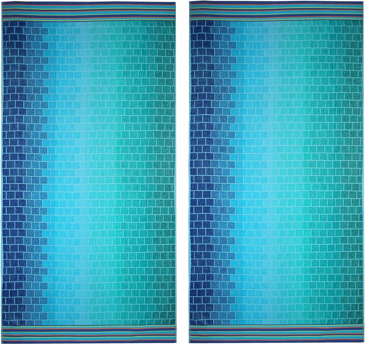 COTTON CRAFT Oversized XL Beach Towel 39 x 68-2 Pack - 100% Cotton Velour - Big & Huge - Pool Picnic Bath Towels - Jacquard Terry Thick Plush Super Soft Luxury - 450 GSM - Blue Tiles