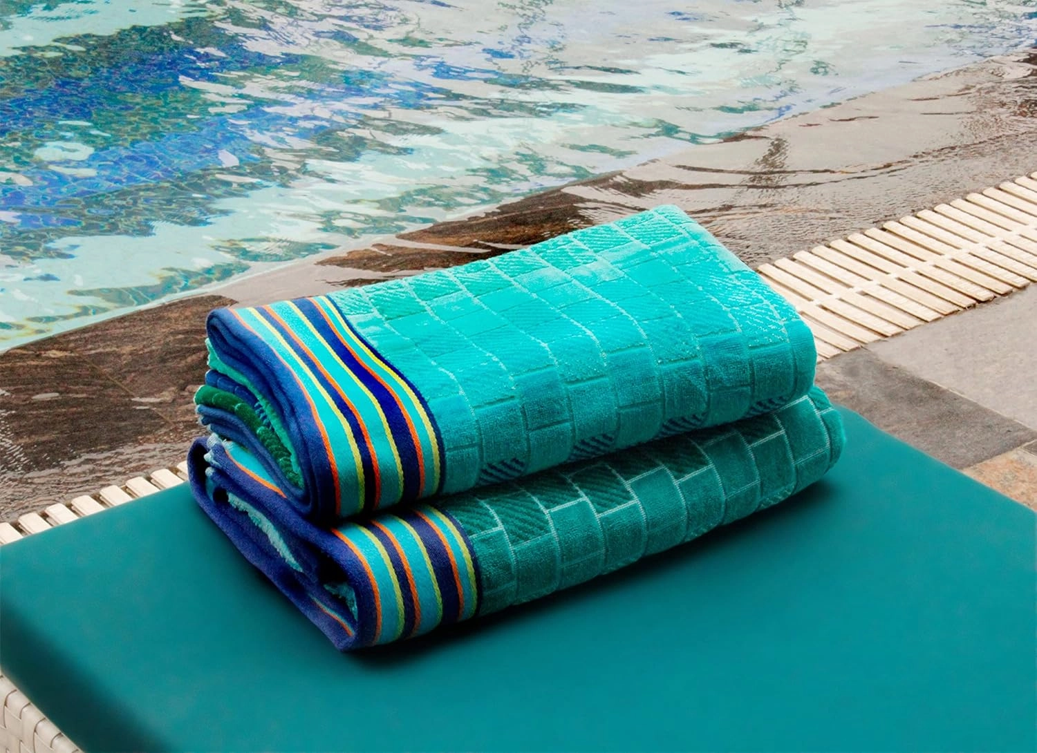 COTTON CRAFT Oversized XL Beach Towel 39 x 68-2 Pack - 100% Cotton Velour - Big & Huge - Pool Picnic Bath Towels - Jacquard Terry Thick Plush Super Soft Luxury - 450 GSM - Blue Tiles