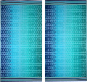 COTTON CRAFT Oversized XL Beach Towel 39 x 68-2 Pack - 100% Cotton Velour - Big & Huge - Pool Picnic Bath Towels - Jacquard Terry Thick Plush Super Soft Luxury - 450 GSM - Blue Tiles