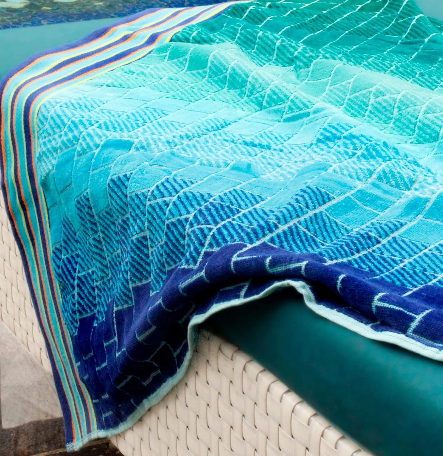 COTTON CRAFT Oversized XL Beach Towel 39 x 68-2 Pack - 100% Cotton Velour - Big & Huge - Pool Picnic Bath Towels - Jacquard Terry Thick Plush Super Soft Luxury - 450 GSM - Blue Tiles