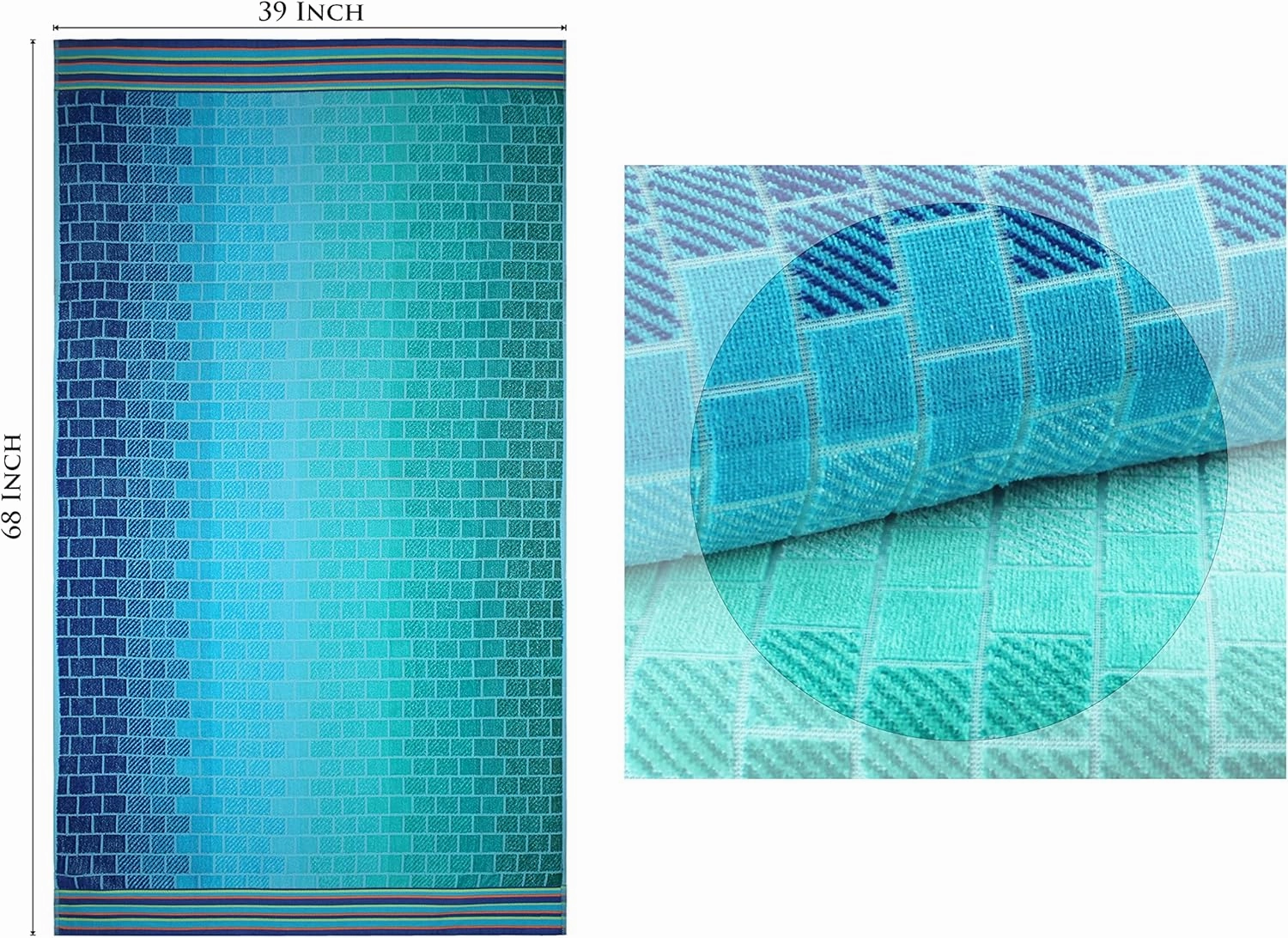 COTTON CRAFT Oversized XL Beach Towel 39 x 68-2 Pack - 100% Cotton Velour - Big & Huge - Pool Picnic Bath Towels - Jacquard Terry Thick Plush Super Soft Luxury - 450 GSM - Blue Tiles