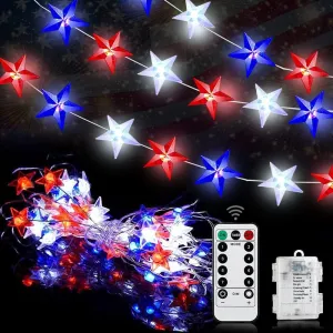 Couah 2 Pack 80 LED Red White and Blue Lights Battery Operated 20 FT 4th of July Patriotic Fairy Lights Indoor Outdoor Camping Party Patriotic Memorial Day Independence 4th of July Decorations