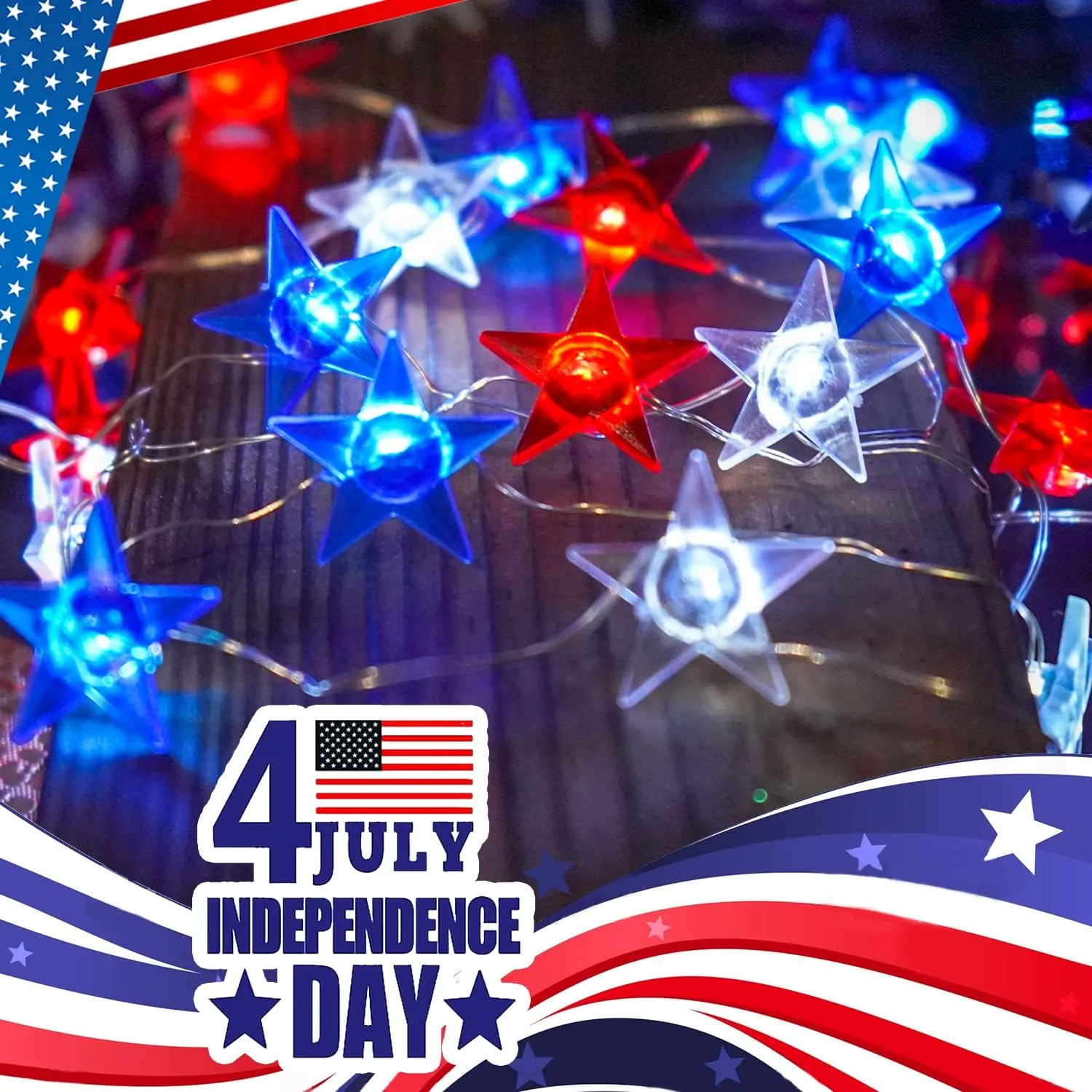 Couah 2 Pack 80 LED Red White and Blue Lights Battery Operated 20 FT 4th of July Patriotic Fairy Lights Indoor Outdoor Camping Party Patriotic Memorial Day Independence 4th of July Decorations