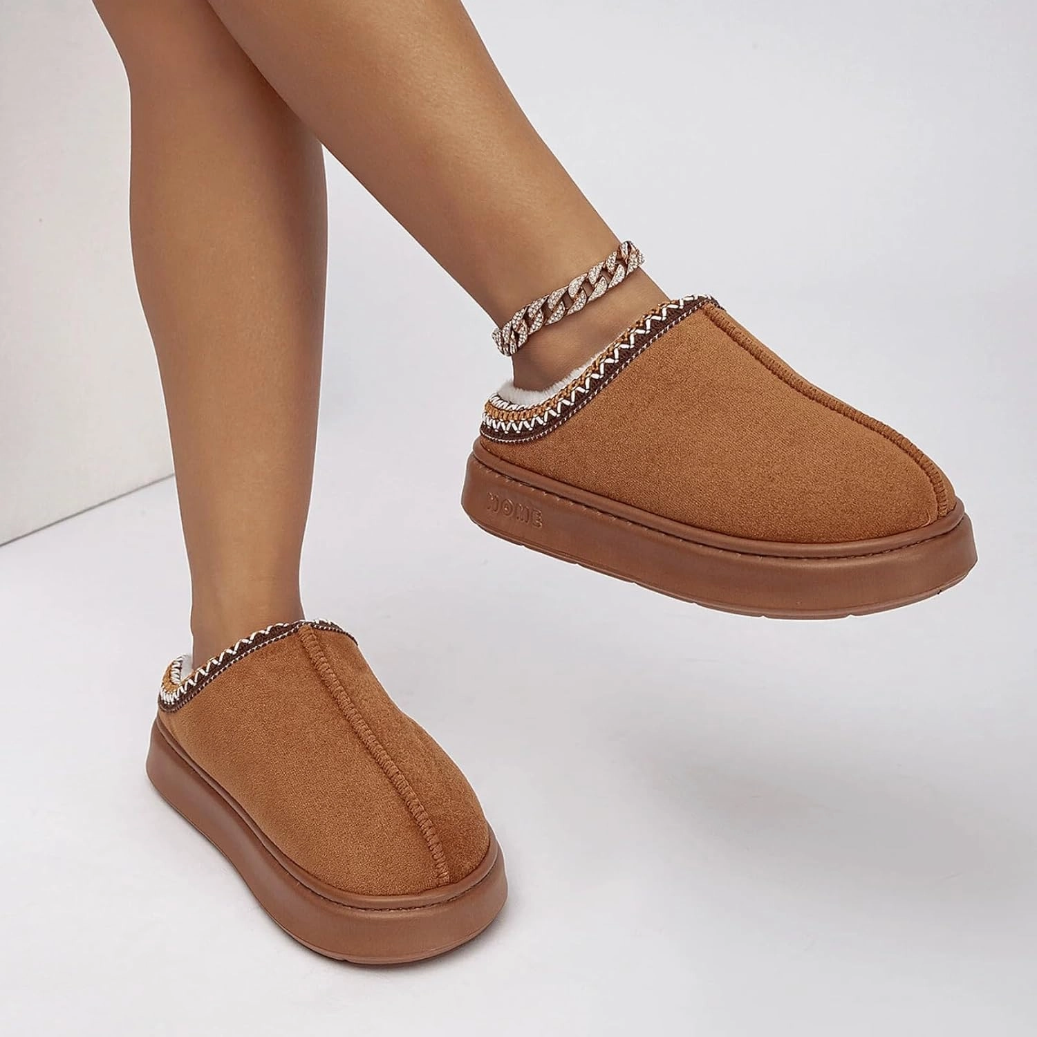 Cozy Platform Fuzzy Slippers for Women and Men Short Ankle Slippers with Anti-Slip Sole Lined with Warm Furry Perfect for Indoor & Outdoor Use