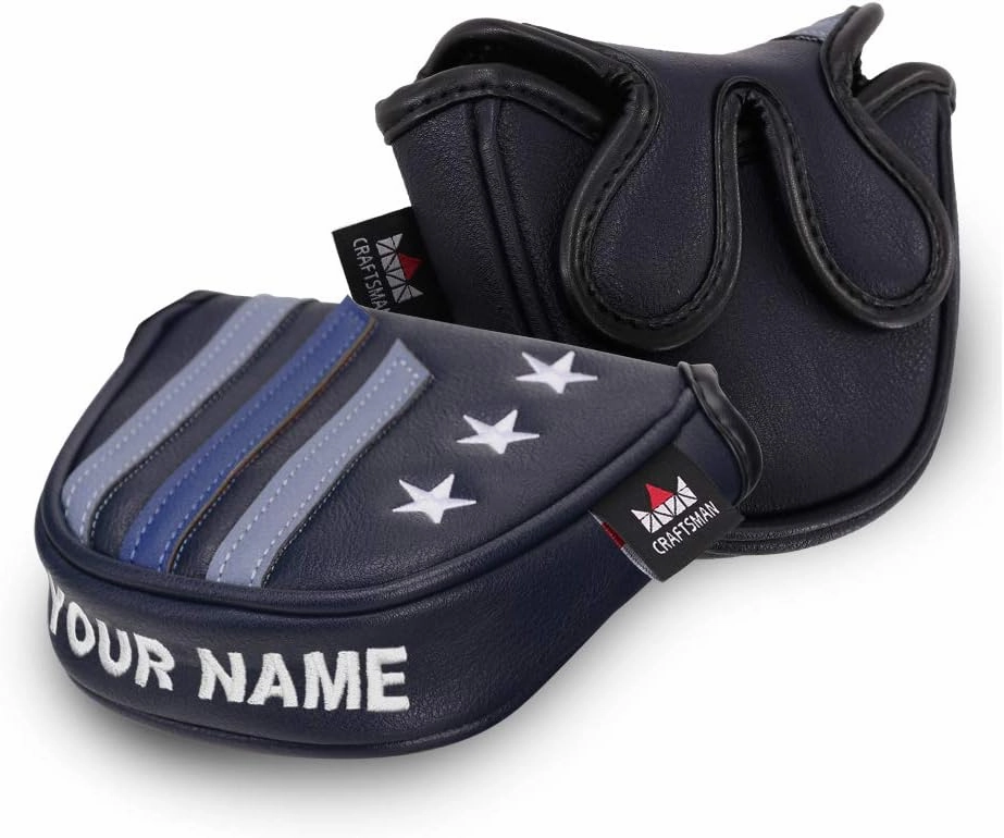 Craftsman Golf Blue Strips Stars Mallet Mid-Mallet Blade Putter Head Cover Headcover Magnetic Closure Alignment Stick Case Holder