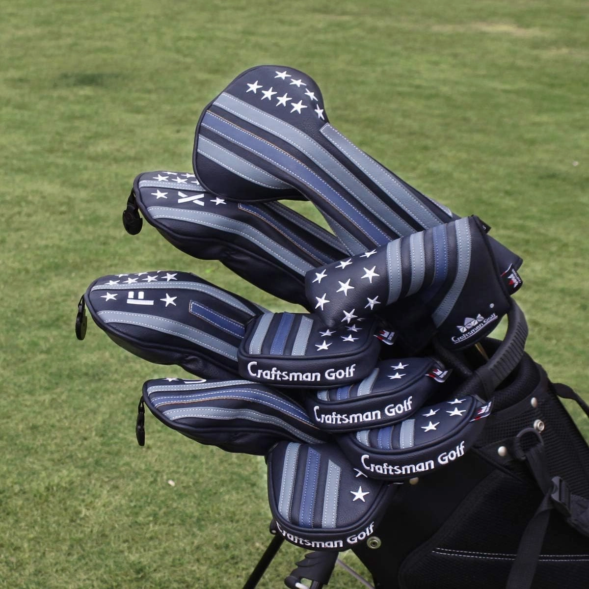 Craftsman Golf Blue Strips Stars Mallet Mid-Mallet Blade Putter Head Cover Headcover Magnetic Closure Alignment Stick Case Holder