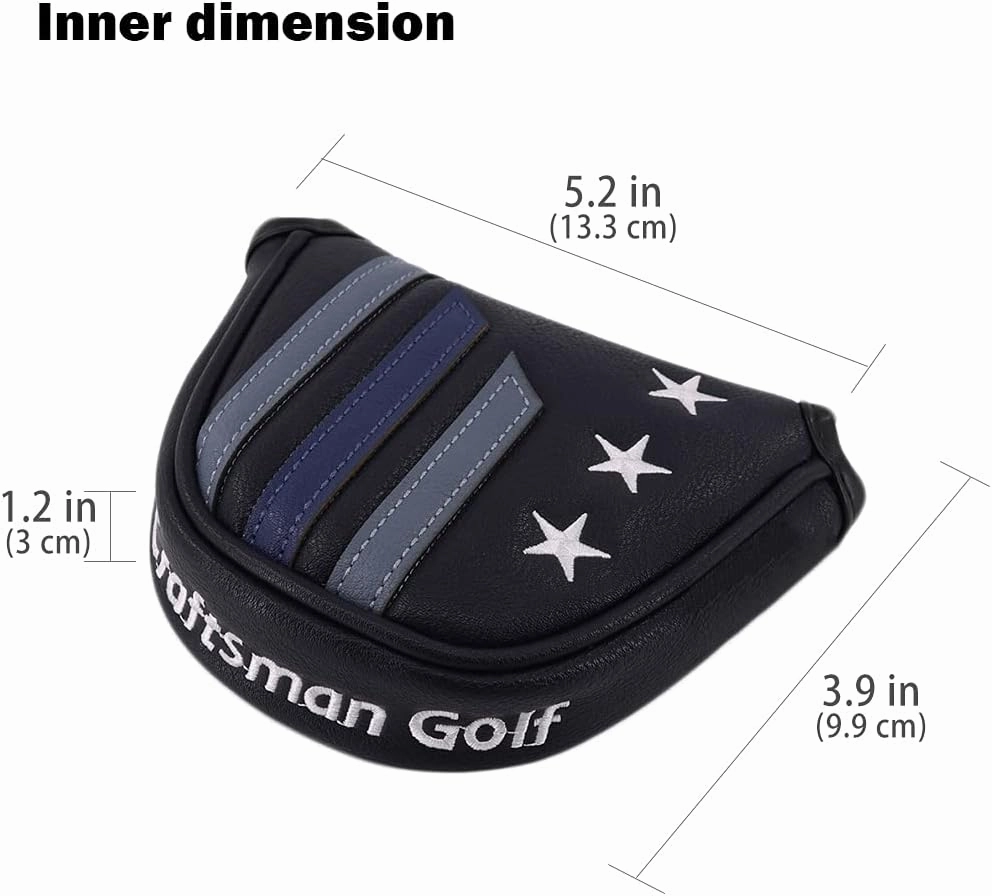 Craftsman Golf Blue Strips Stars Mallet Mid-Mallet Blade Putter Head Cover Headcover Magnetic Closure Alignment Stick Case Holder