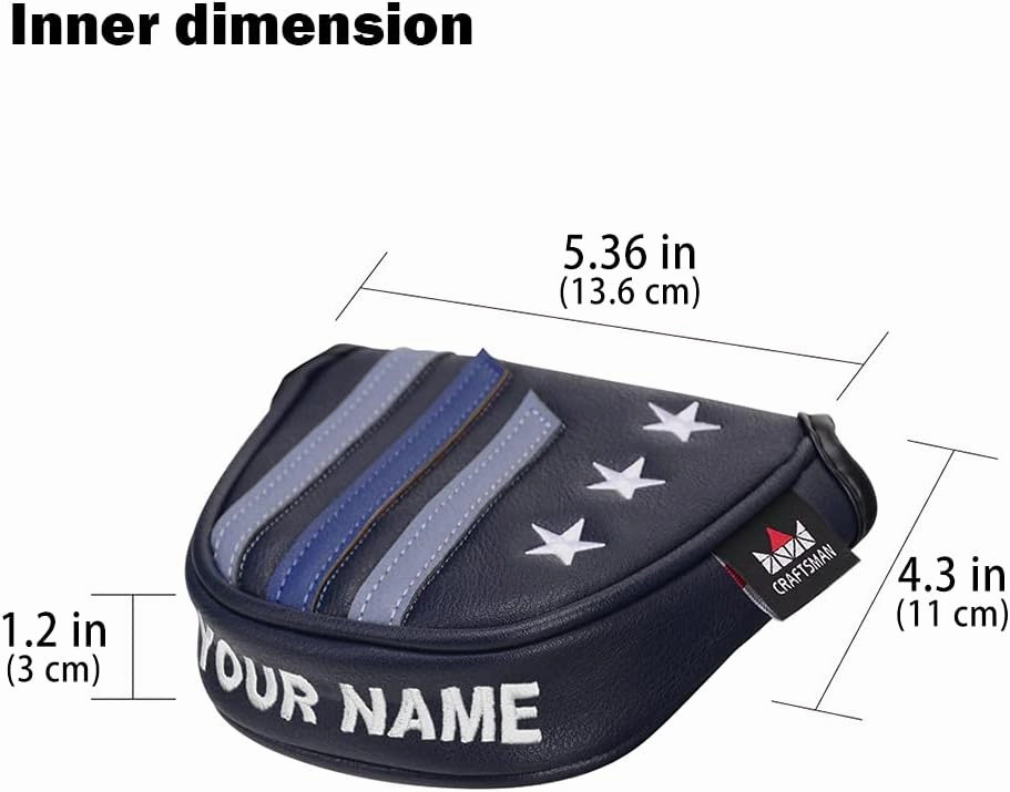 Craftsman Golf Blue Strips Stars Mallet Mid-Mallet Blade Putter Head Cover Headcover Magnetic Closure Alignment Stick Case Holder