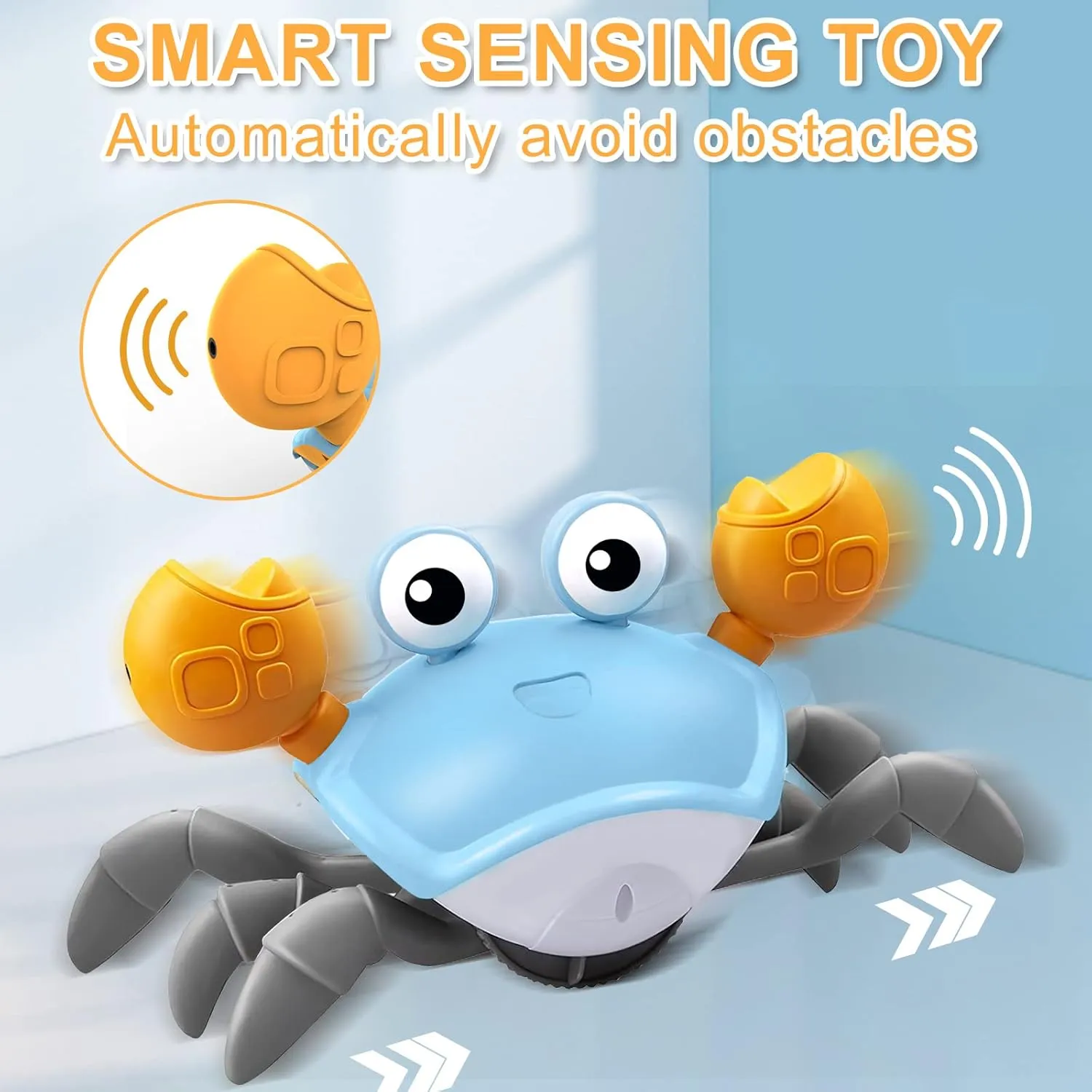 Crawling Crab Baby Toy - Tummy Time Toys - with Music and LED Light,Built-in Rechargeable Battery and Volume Can be Turned Off for 12-18 36 Months Walking Toddler Birthday Gift(Sky Blue)