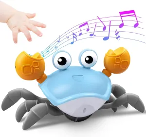 Crawling Crab Baby Toy - Tummy Time Toys - with Music and LED Light,Built-in Rechargeable Battery and Volume Can be Turned Off for 12-18 36 Months Walking Toddler Birthday Gift(Sky Blue)