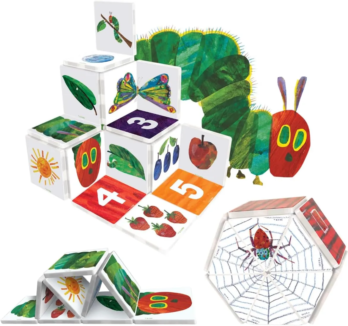 CreateOn Eric Carle The Very Hungry Caterpillar & Bonus Very Busy Spider Playset, Magnetic Building Toys, Educational, STEM and Montessori Tools, Magnetic Tiles for Kids Ages 3 , 24 Pieces