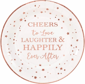 Crisky Cheers to Love Rose Gold Disposable Plates for Bridal Shower, Wedding, Engagement, Bachelorett Party Decorations, Dessert, Buffet, Cake Plates Party Supples, 50 Count, 9" Plate