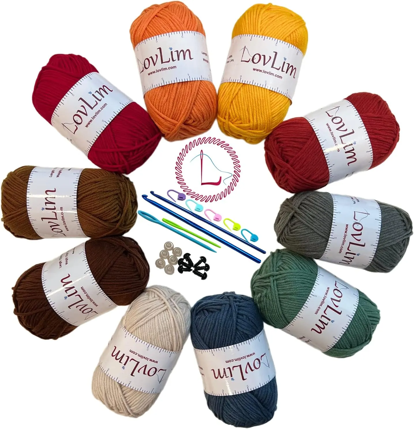 Crochet Yarn, 10x50g Soft Cotton Yarn Skeins, 1200  Yards, for Crochet and Knitting, Free Crochet/Amigurumi Patterns, Craft DK Yarn Perfect Starter Kit (Autumn)