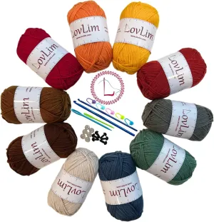 Crochet Yarn, 10x50g Soft Cotton Yarn Skeins, 1200  Yards, for Crochet and Knitting, Free Crochet/Amigurumi Patterns, Craft DK Yarn Perfect Starter Kit (Autumn)