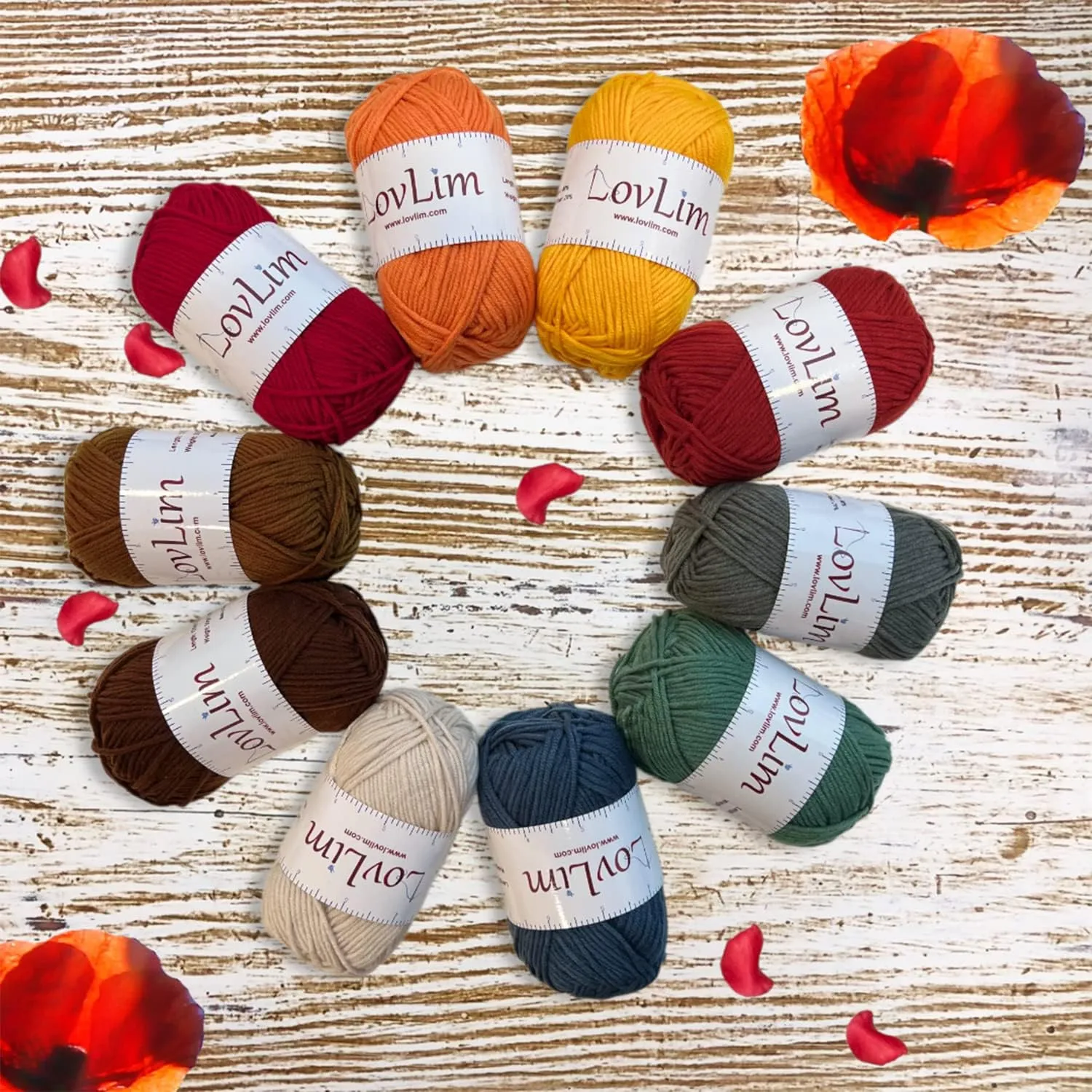 Crochet Yarn, 10x50g Soft Cotton Yarn Skeins, 1200  Yards, for Crochet and Knitting, Free Crochet/Amigurumi Patterns, Craft DK Yarn Perfect Starter Kit (Autumn)
