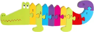 Crocodile Number Puzzle - 11 Piece Wooden Animal Shaped Puzzle, Learn Numbers 1-10, Colorful Educational Toy, Toddlers & Kids Age 1 