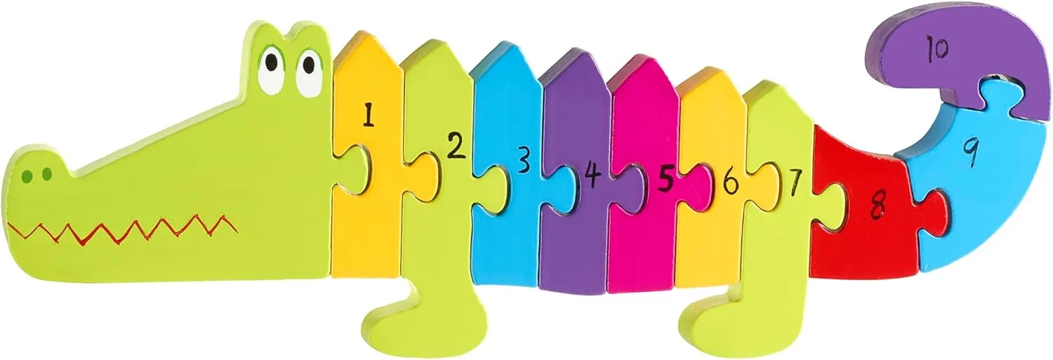 Crocodile Number Puzzle - 11 Piece Wooden Animal Shaped Puzzle, Learn Numbers 1-10, Colorful Educational Toy, Toddlers & Kids Age 1 