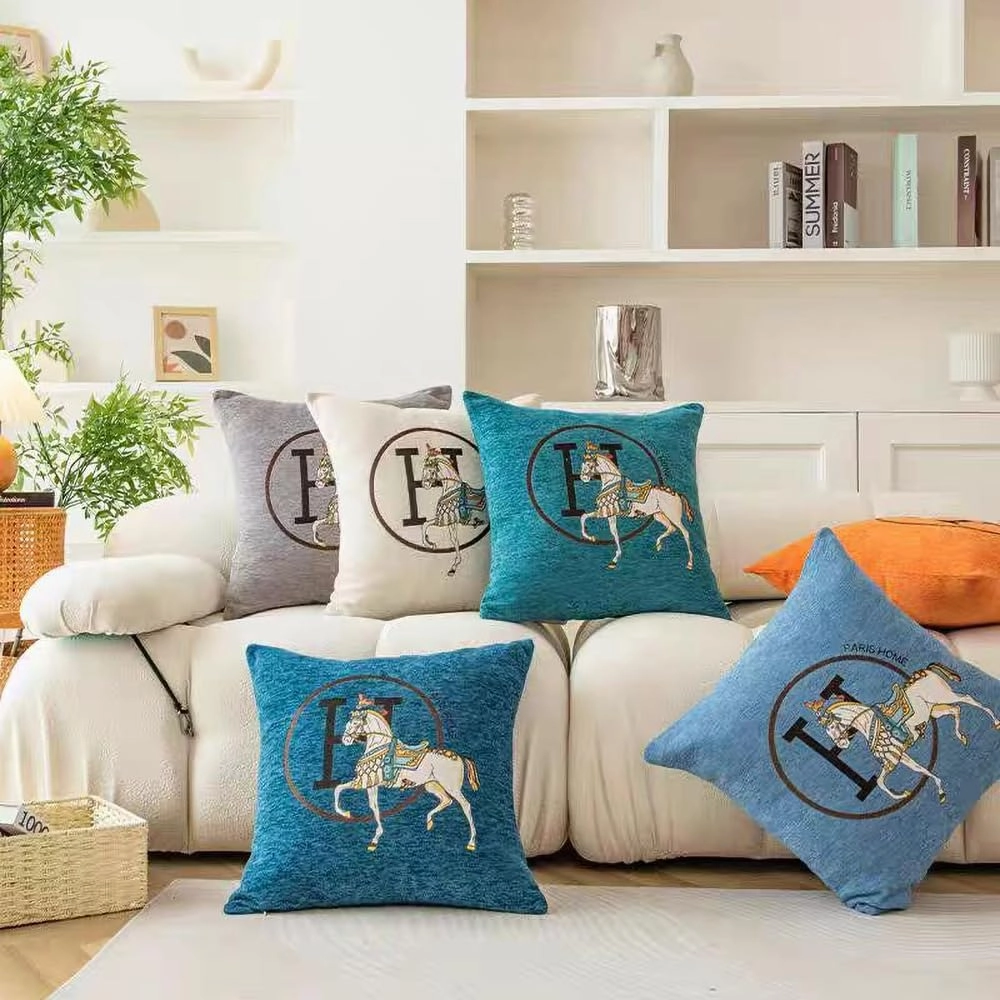 Croker Horse 18x18 inches Throw Pillow Cushion Covers Set Pack of 2 Pcs - Luxury Horse Embroidery Modern Style Couch Sofa Pillow Cover for Living Room Bedroom (Navy)