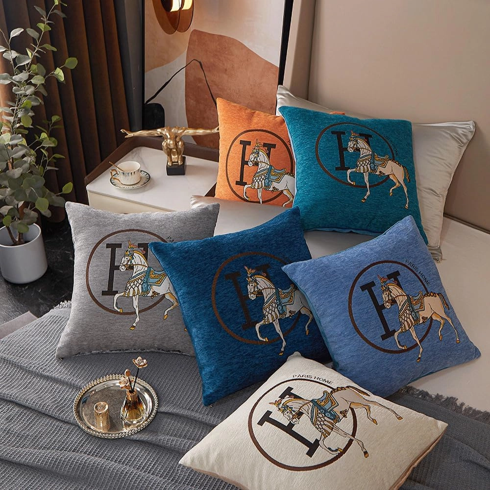 Croker Horse 18x18 inches Throw Pillow Cushion Covers Set Pack of 2 Pcs - Luxury Horse Embroidery Modern Style Couch Sofa Pillow Cover for Living Room Bedroom (Navy)