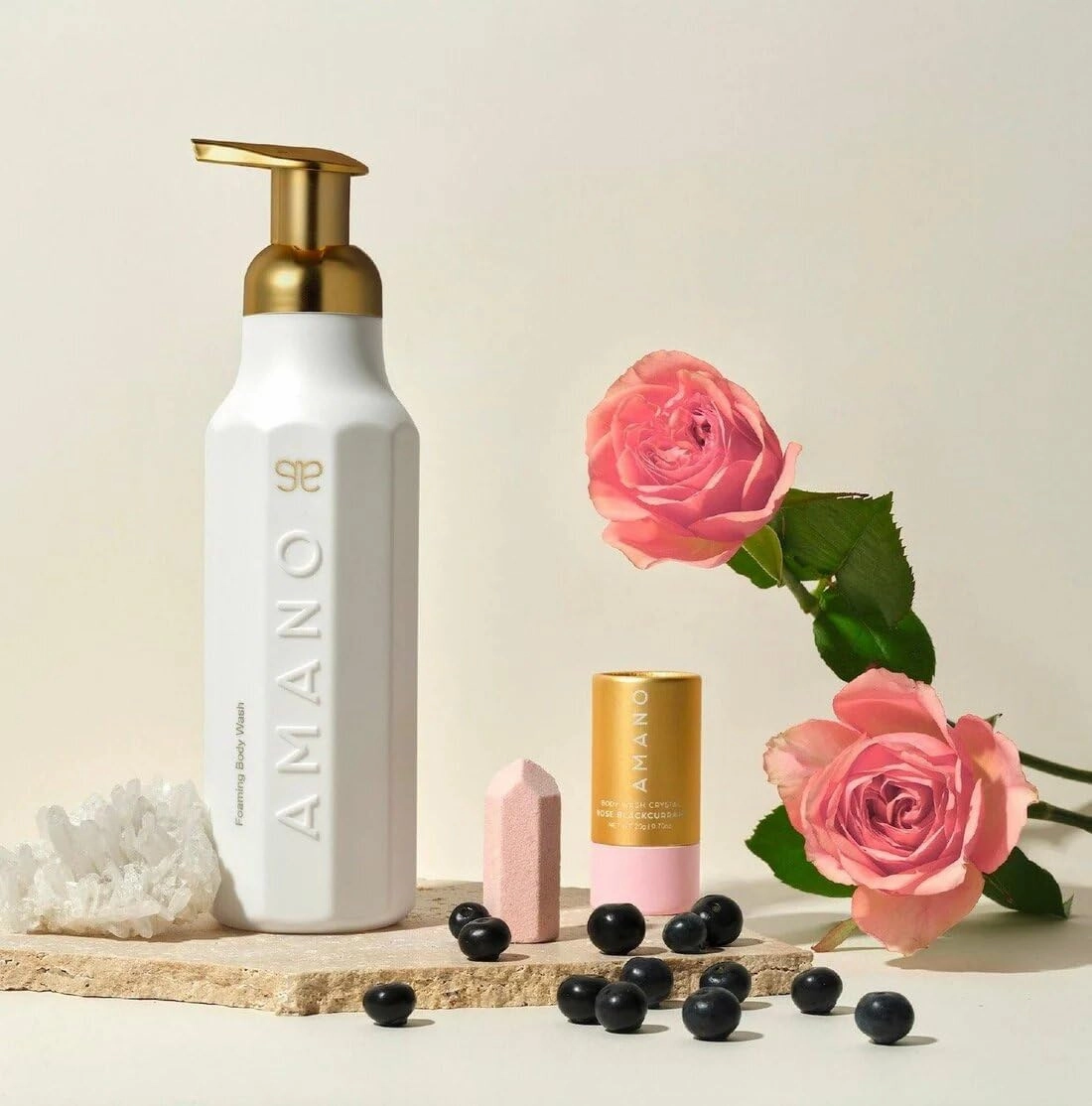 Crystal Body Wash Starter Kit - Luxury Foaming Body Wash with Reusable Bottle & Body Wash Vegan, Sulfate-Free,Phthalate-Free - Glowing and Smoother Skin in 30 DAYS (Rose BlackCurrant)