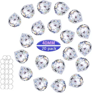 Crystalsuncatcher 20Pcs 1.75 inch/40mm Clear Crystal Ball Prism Pendant Suncatcher for Feng Shui/Divination or Wedding/Home/Office Decoration