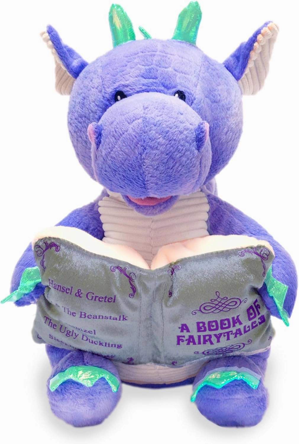Cuddle Barn | Dalton The Storytelling Dragon 12" Animated Stuffed Animal Plush Toy | Mouth Moves, Head Sways and Book Lights Up | Recites 5 Fairy-Tales