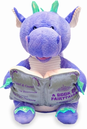 Cuddle Barn | Dalton The Storytelling Dragon 12" Animated Stuffed Animal Plush Toy | Mouth Moves, Head Sways and Book Lights Up | Recites 5 Fairy-Tales