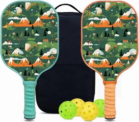 Custom Pickleball Paddles Set with 2 Pickleball Rackets 4 Pickle Balls 1 Carry Bag, Hiking-BJ144 Pattern, Carbon Fiber,Honeycomb Polymer Core & Comfort Grip