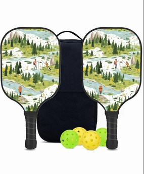 Custom Pickleball Paddles Set with 2 Pickleball Rackets 4 Pickle Balls 1 Carry Bag, Hiking-BJ233 Pattern, Carbon Fiber,Honeycomb Polymer Core & Comfort Grip