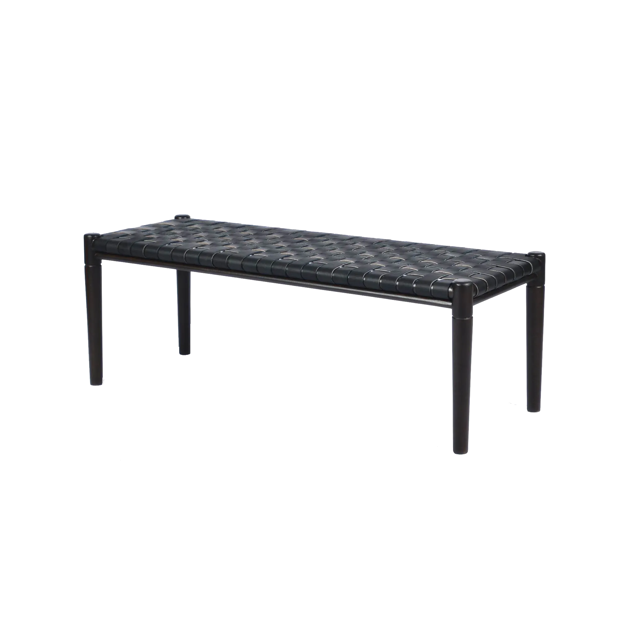 Customizable Helga Woven Leather Bench - Select Your Wood Finish and Tanned Leather Color Options