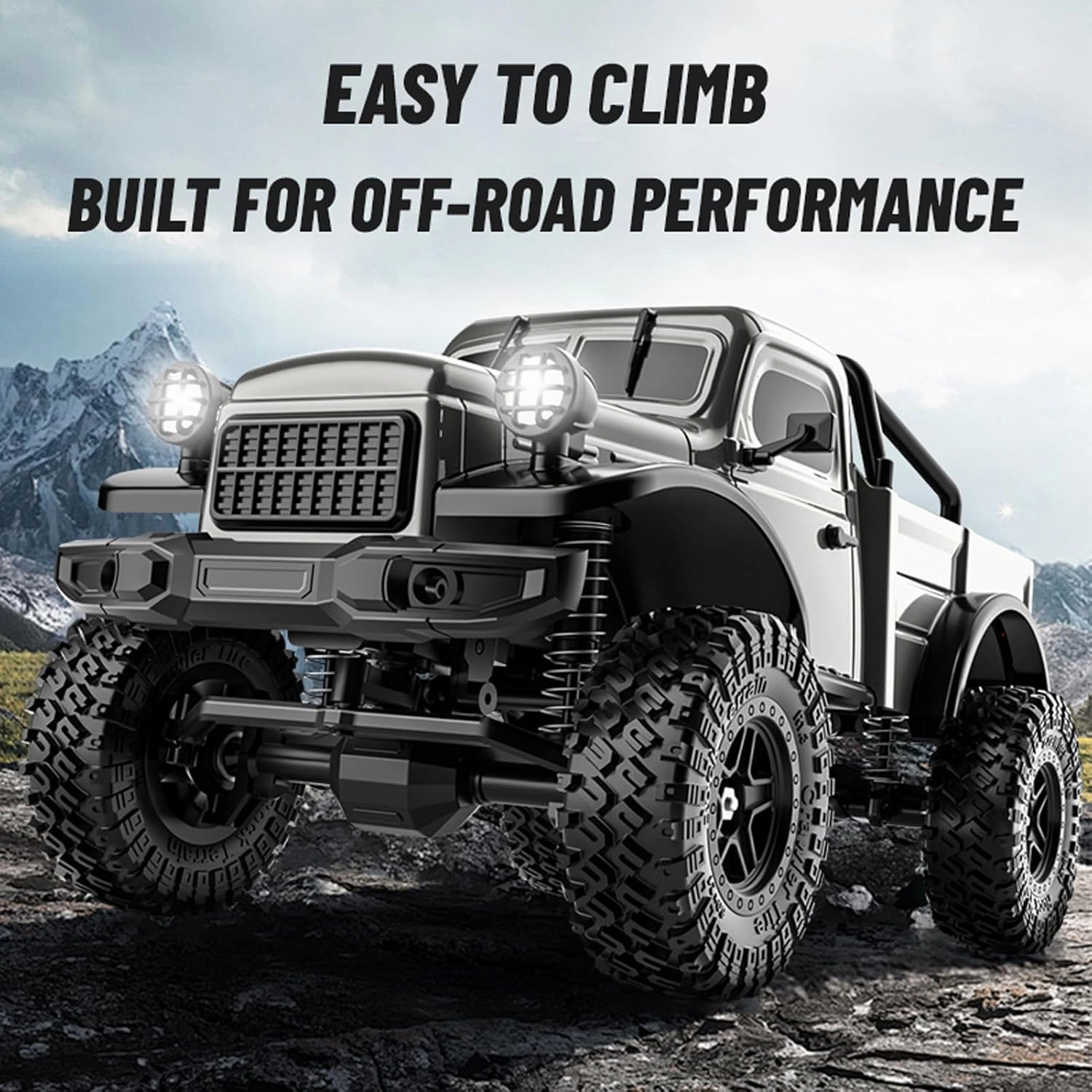 D883 RC Crawler Pickup Truck, 1:18 Scale Remote Control Car, 2.4GHz 4WD All Terrain Off-Road Rock Crawler With LED Lights and 2 Rechargeable Batteries for Adults (Blue)